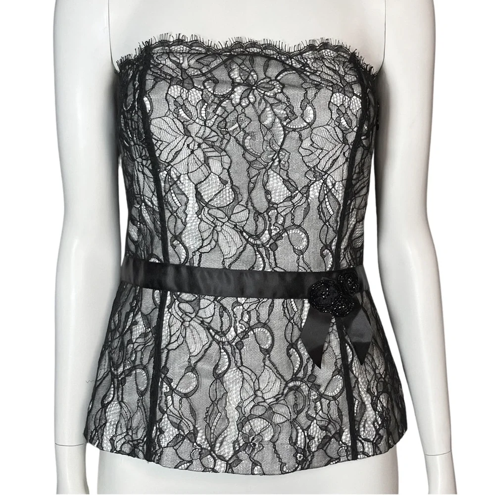 Vintage Y2K Black Cream Lace Bustier Corset Going Out Top. XS. Gothic Whimsigoth - Picture 2 of 9
